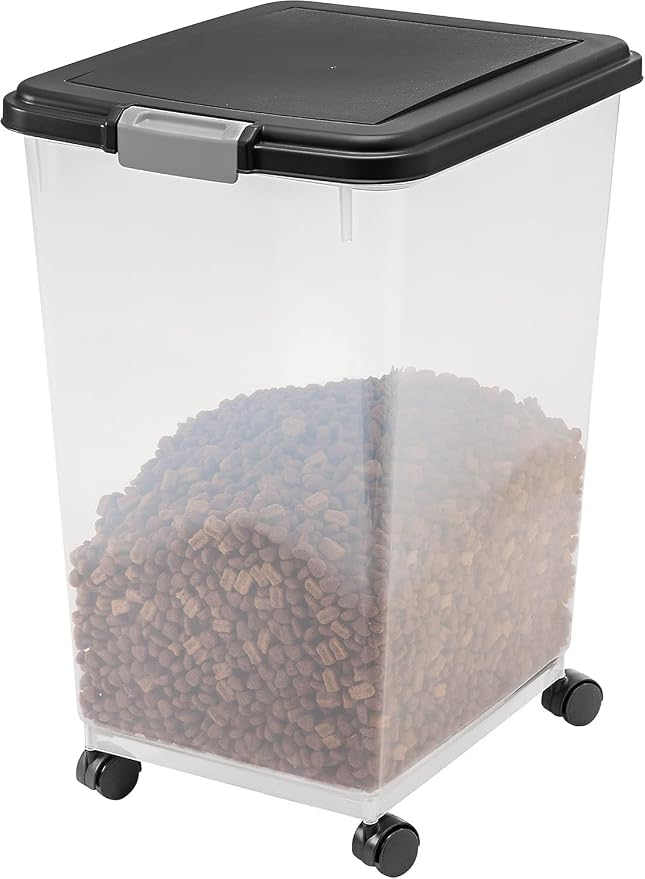 IRIS USA Dog Food Storage Container, Up to 54 lbs, Black, Made in USA | Wheels for Mobility, Airtight Seal, BPA-Free, Best for Bird Seed, Cat food, Cat Litter, Chicken Feed, Pellets, Flour, Rice