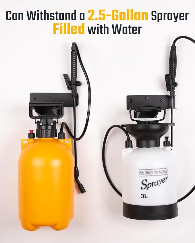 Pump Sprayer Holder Wall Mount, Built-In Wand Notch | Fits Any Brand of Bottles up to 2.5 Gallon, Black Powder-Coated, Garage or Outdoor Use, 15 lb Capacity, Hardware Included