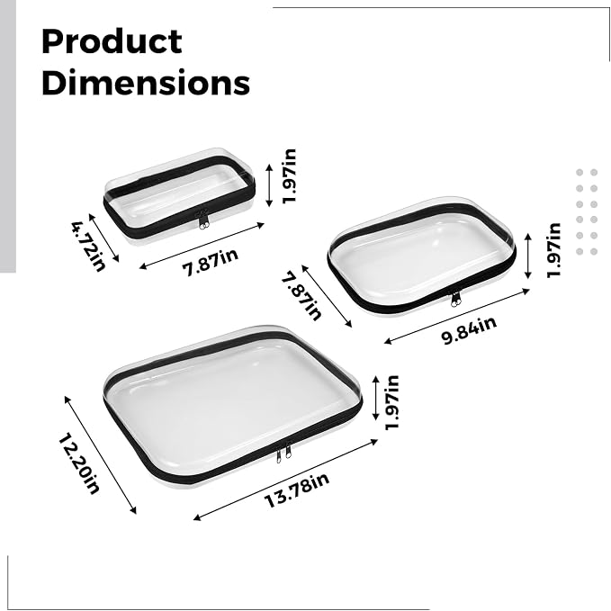 Plastic 3-in-1 Organizer Case Clear Hard Zip, Hard Zipper Bags for Storage Clear Sided, Great for Kitchen, Travel, and Makeup Use