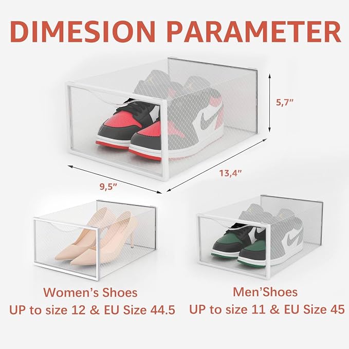Seseno 12 Pack Shoe Storage Bins, Clear Plastic Stackable Shoe Organizer for Closet, Space Saving Foldable Shoe Rack, Shoe Box Sneaker Holder Container