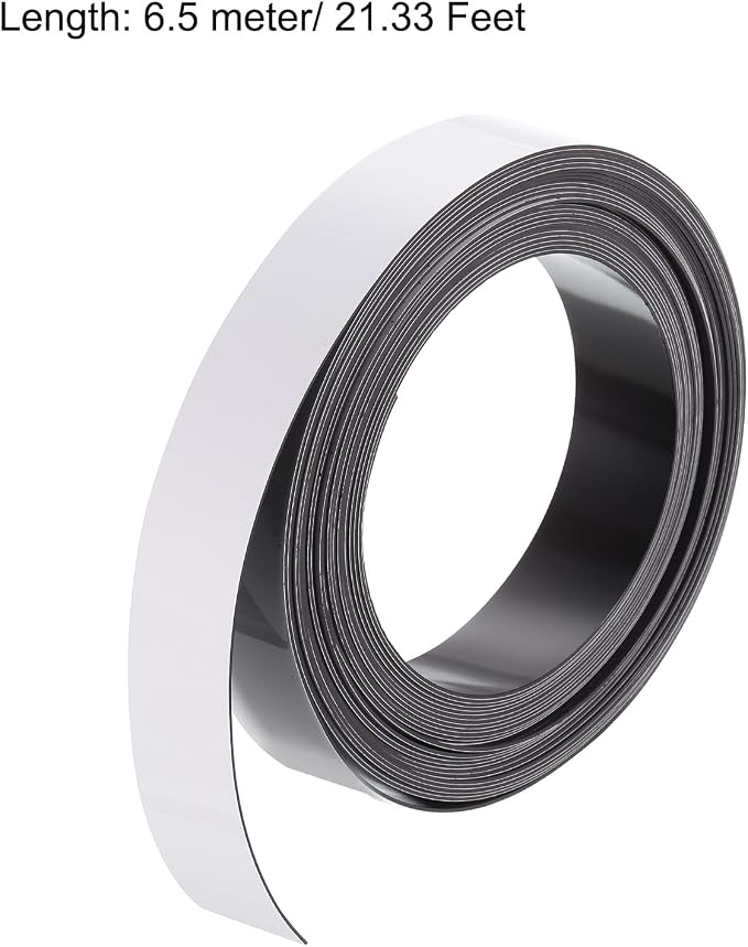 MECCANIXITY Magnetic Strip with Strong 1 Inch x 21.33 Feet Magnetic Strip Tape,Magnetic Tape Labels for Whiteboards Refrigerator and Crafts White
