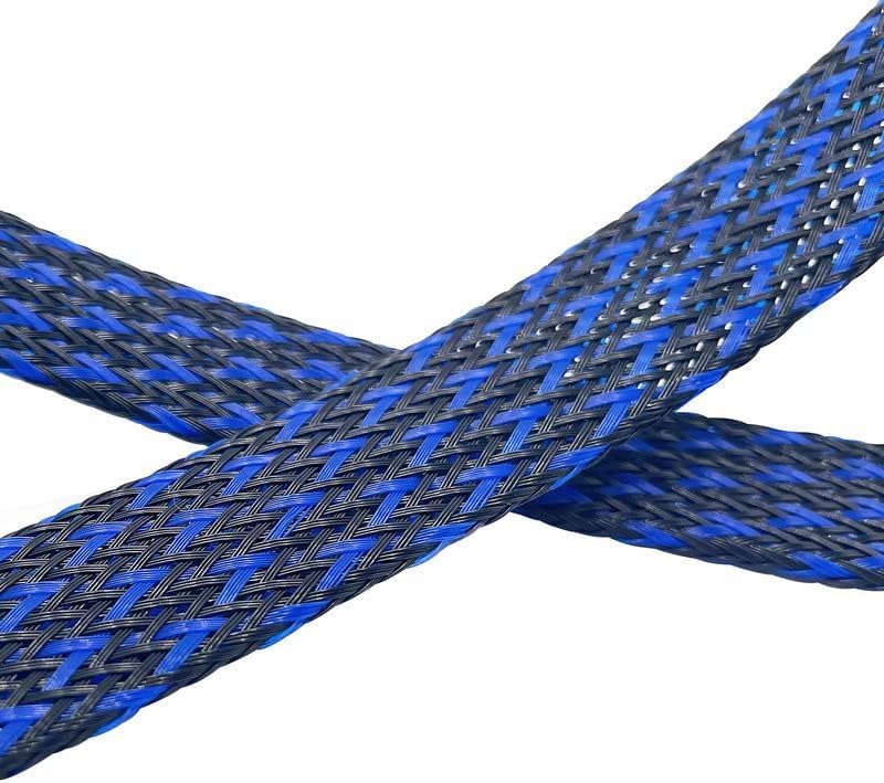 25Ft-1/2inch PET Expandable Braided Wire Sleeving,Wire Loom Cable Sleeve for TV,Computer,Home Theater,Automotive,Home Industrial,Electrical Wires,Chemical,Protect Cat from Chewing Cords,BlackBlue