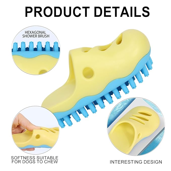 HOP Yellow Shoe-Shape Dog Bath Massage Brush Soft Plum Massage Head Dog Washing Brush Pet Grooming Cleaning Tool for Small Medium Dogs and Cats Gentle Remove Loose Hair Deep Cleansing