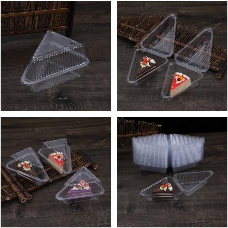 60 pcs Cake Slice Container-Cheesecake Containers- Disposable Clear plastic Hinged Cake Slice Container with Dome Lid