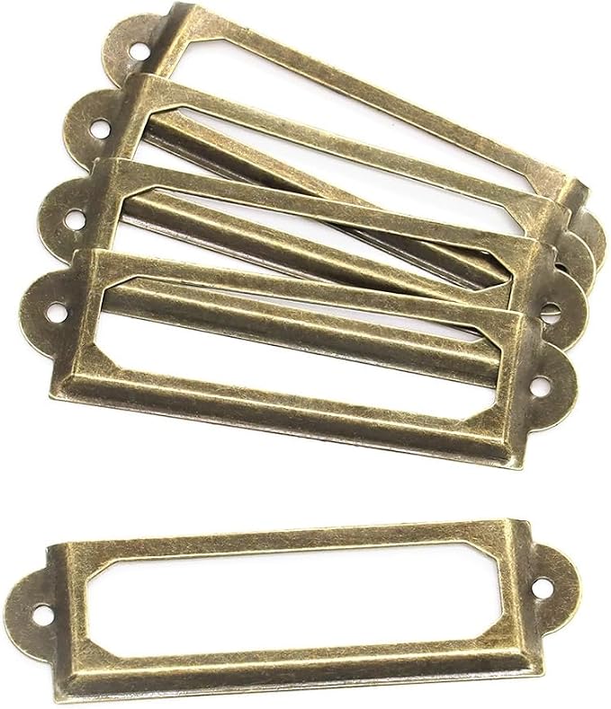50 Pcs Label Holders Library File Drawer Tags Label Holder Metal Frame Name Card Frame for Drawer Cabinet (Bronze)