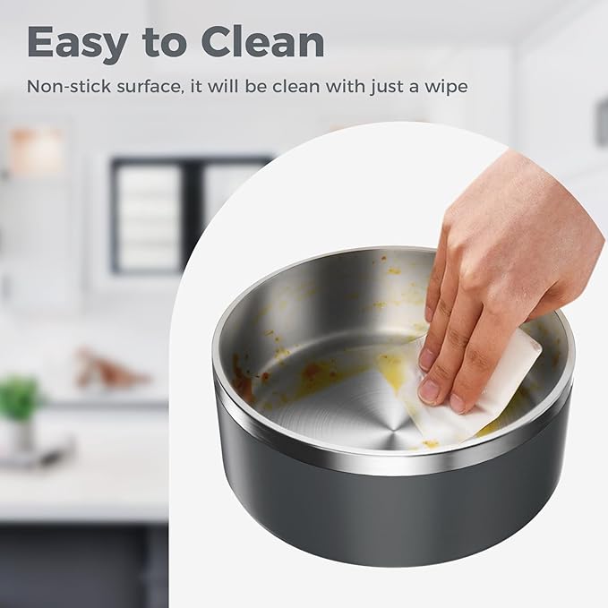 WENBOKMIN Dog Bowl, Stainless Steel Dog Food and Water Bowl with Non Slip Quiet Bottom, Easy to Clean, Dishwasher Safe, 40oz, Deep Grey