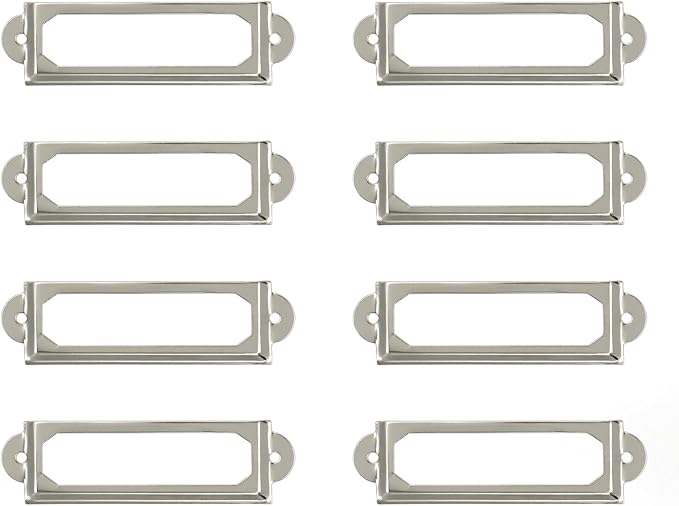 50 Pcs Label Holders Library File Drawer Tags Label Holder Metal Frame Name Card Frame for Drawer Cabinet (Silver)
