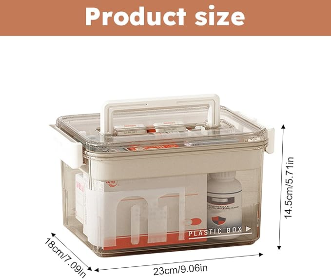 Clear Medicine Organizer Storage Box with Handle, Clear Plastic Medicine Storage Organizer and First Aid Box, Multipurpose Medication Organizer Storage for Home, Office and Travel