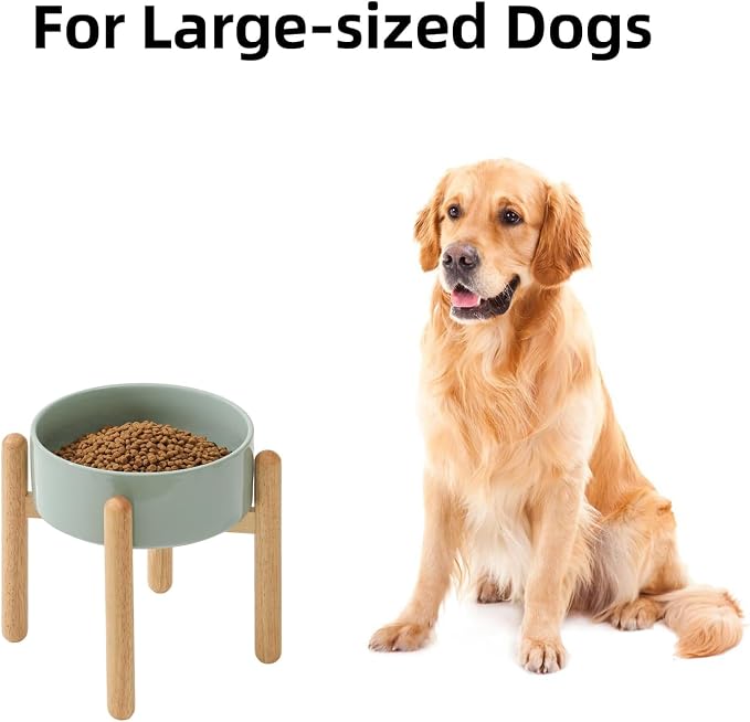 Havniva Ceramic Dog Bowls Elevated, Raised Dog Food Bowl for Large Dogs | 8.3” Elevated Dog Bowls, Non-Slip Wood Stand, Dog Food and Water Bowl Set, Dog Feeding Dish, Large Capacity Pet Water Bowl