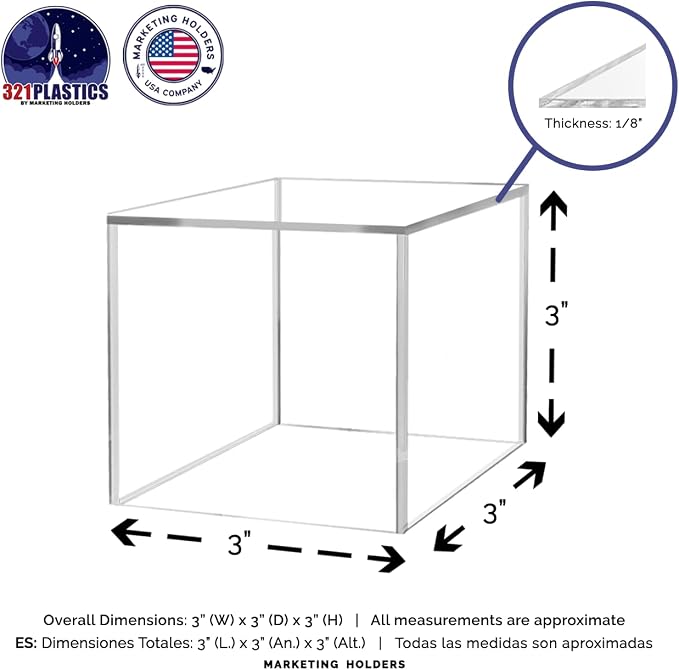 4 Pack Acrylic Cube Display Box Clear 3" Square Food Buffet Riser to Showcase Cakes Collectibles Toys Jewelry Cosmetics No Assembly by Marketing Holders