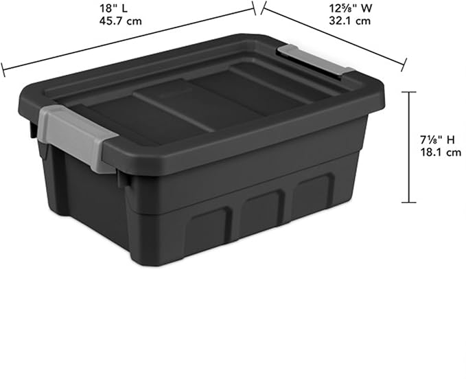Sterilite 18-Pack Plastic Storage Bins with Lids, Stackable Containers, 4 Gallon, Black