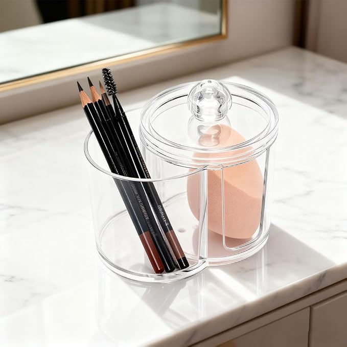 Qtip Holder Dispenser, Dual Compartment Cotton Swab Organizer | Clear Dual Compartment Organizer With Dustproof Lid For Cotton Swabs And Pads, Helping Keep Bathroom Countertops Neat