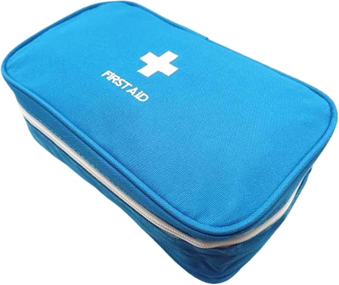 Red First Aid Bag Empty Travel Rescue Pouch First Responder Storage Medicine Emergency Bag for Car Home Office Kitchen Sport Outdoors (Blue with Handle)