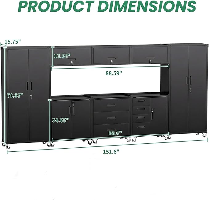 Garage Cabinet System | Heavy Duty Steel All-in-One Modular Garage Cabinet Set for Ultimate Workshop Organization | Easy Assembly Garage Storage Cabinets & Tool Bench