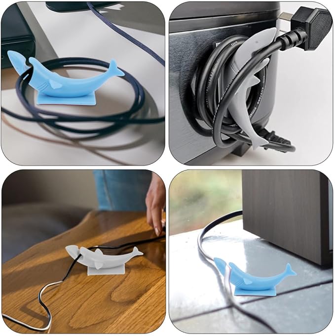 2pcs Blue Silicone Cord Management Winder with Self Adhesive Animal Shape Design Lightweight Cable Organizer for Appliances, for Home Wall Decoration