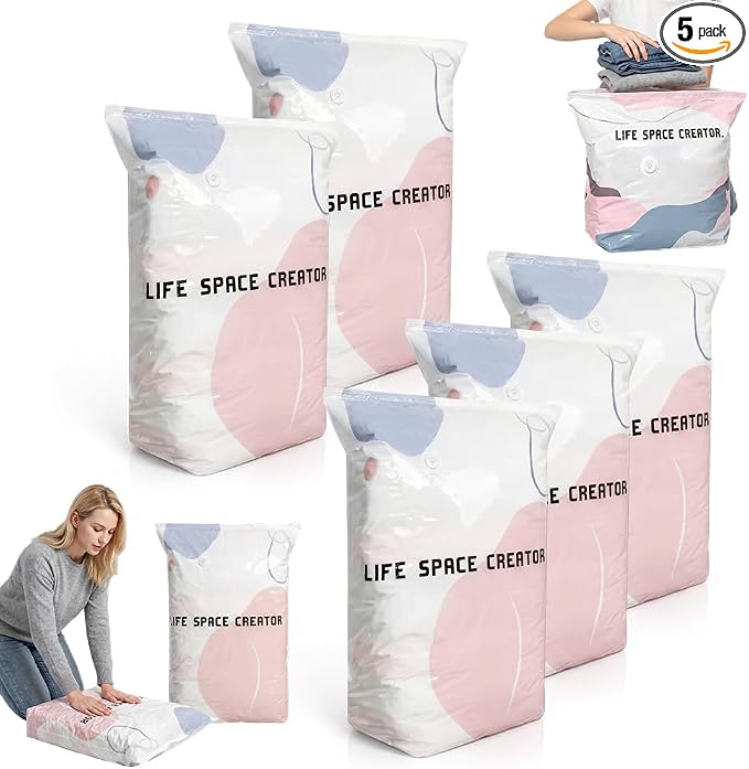 No‑Pump Vacuum Storage Bags, 2026 New Heavy-Duty Press & Seal For Clothes, Press & seal, No Pump Needed, Large Cube Vacuum Seal Bags, Reusable Space Saving Compression Bag (5PCS, 100 * 80 * 38CM)