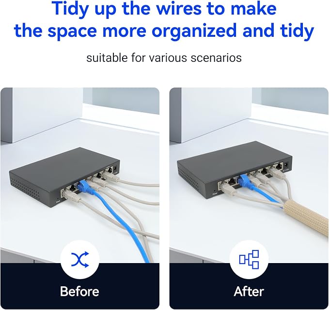 Cable Management, 16FT Wire Management Computer Cord Desk Organizer Protectors from Pets No Chew (Wood Color, 19mm-(3/4"))