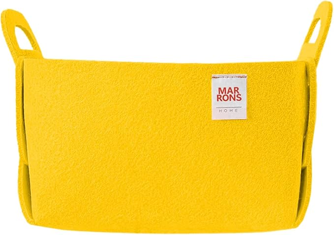 Collapsible Felt YELLOW Storage Bin Small 7.1"x5.1"x5.1" – Foldable Basket with Handles for Closet, Storage, Laundry Room Organization, Decorative Storage Baskets for Shelves, Nursery