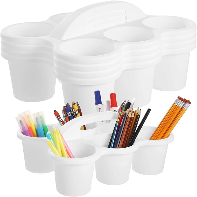 Caddy Organizer, 4-Piece Plastic Desk Bin, 6-Compartment Storage, with Handle