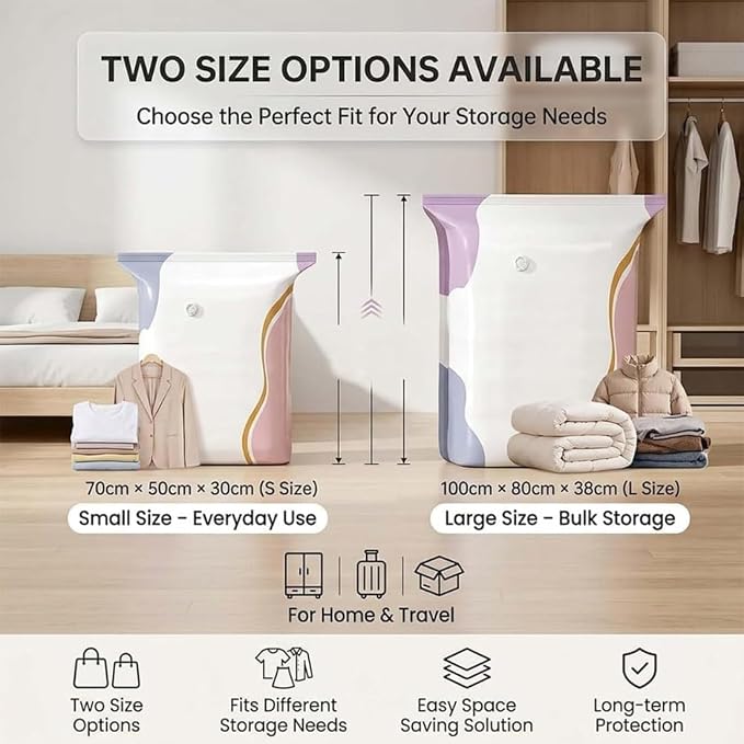 Large Capacity Vacuum Bags No Pump Needed, No Pump Large Vacuum Storage Compression Bags, Reusable No-Pump 3D Vacuum Storage Bags for Jumbo Clothes Bedding, Comforters, Off‑Season Gear (L-1PC)