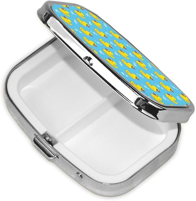 Portable Pill Organizer Compact Moisture-Proof Case Daily Vitamin Box for Men Women Travel Pocket Purse, Yellow Rubber Ducks Soap Bubbles Blue
