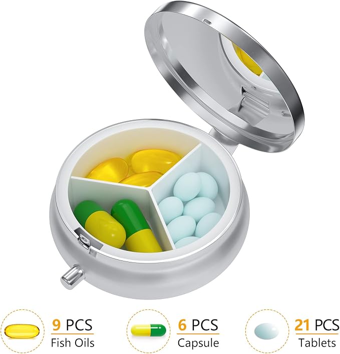 Pill Box, Small Pill Case for Purse & Pocket, Travel Medicine Organizer | Cute Travel Medicine Organizer, Portable Medicine Container Holder to Hold Vitamins, Medication, Fish Oil & Supplement