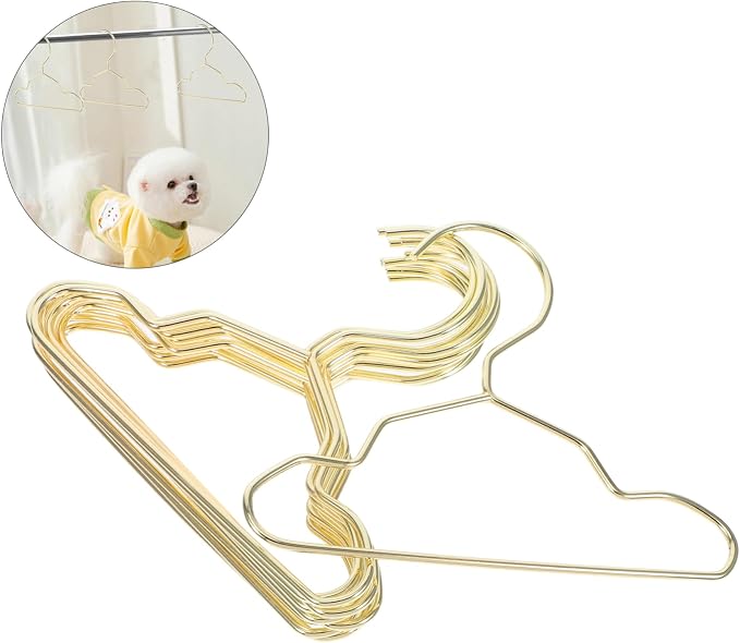 Kisangel 10Pcs Elegant Gold Metal PET Hangers for Dogs and Cats Reusable Mini Dog Clothes Rack Non-Slip Design Portable Clothing Organizer for PET Closet