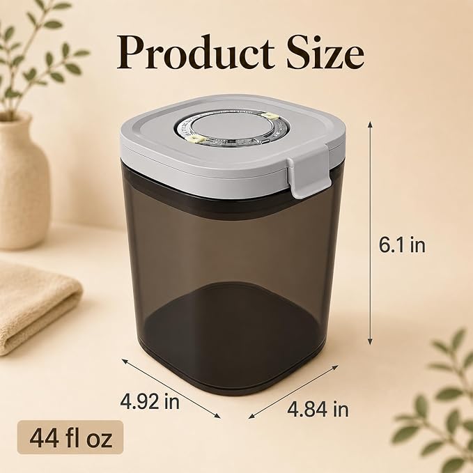 44 oz Airtight Formula Canister with Date Tracker & Scoop, 4.9 x 4.9 x 6.1 in Food Storage Jar for Beans, Grounds, Sugar & Flour, Airtight Container for Kitchen Organization