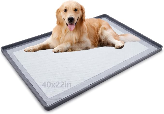 Dog Pee Pad Holder Tray, Silicone Mat 40 x 22 in, Raised Edge | Raised leakproof edge, waterproof silicone, easy-clean surface, for puppy training, senior dogs, home use