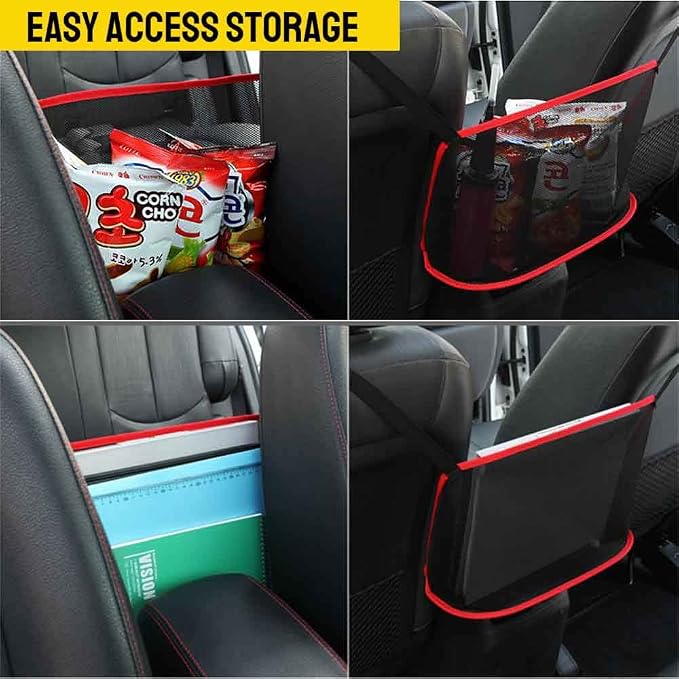 QBUC Car Net Pocket Handbag Holder, Mesh Cargo Car Storage Universal Storage Bag for Handbag Bag (Red)