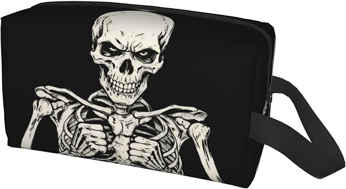 Gothic Skull Makeup Bag - Durable 600D Oxford Fabric Travel Cosmetic Bag, Shockproof Foam Padded Toiletry Organizer for Gym & Daily Use 10x6.2x4.9 Inch