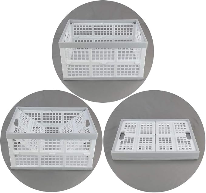 Vababa 28 L Plastic Collapsible Storage Bins, Set of 3 | Stacking Utility Foldable Basket, Collapsible Crates, Ideal for Groceries, Toys, Sundries, Household Supplies Storage