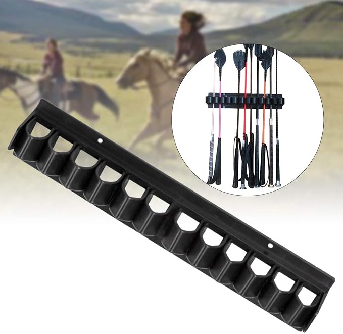 Horse Whip Crop Holder Wall Mounted Whip Rack Holder for Fishing Pole Storage, Holds up to 12 Whips or Crops, Bracket Hanger Horse Trailer Accessories for Tack Room(Color:Black)