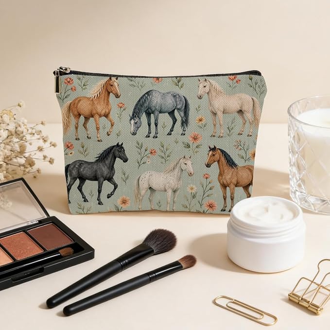 Horse Gifts Makeup Bag Horses Stuff Cosmetic Bag Travel Toiletry Bags | Makeup Pouch Graduation Birthday Gifts for Women Girls Horse Lovers Equestrian Friends Daughter Sister Niece Coworker