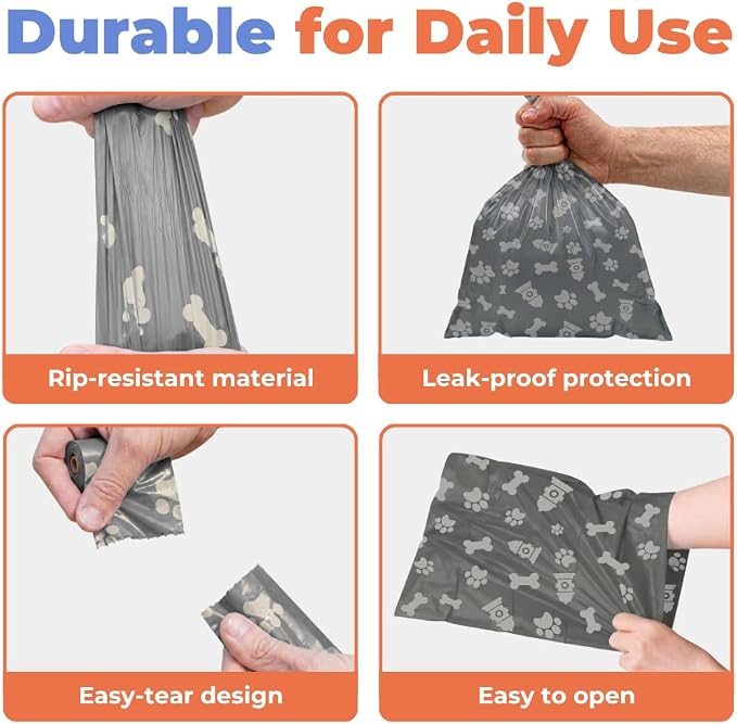 Best Pet Supplies Poop Bags for Dogs - Gray, 150 Count | Scented, Leak-proof, Easy-Tear perforations, 15 Thick Bags per roll, Outdoor Walking & Travel, Fits Standard Holders