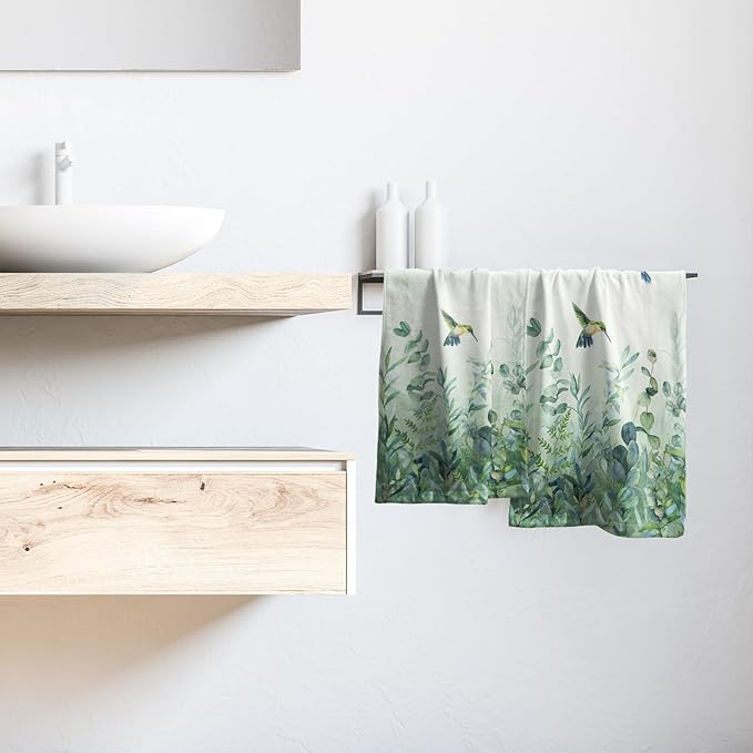 Giwawa Sage Green Leaves Hand Towels Eucalyptus Hummingbird Bird Kitchen Dish Towel Set of 2 Soft Guest Face Towel Spring Summer Home Decorations