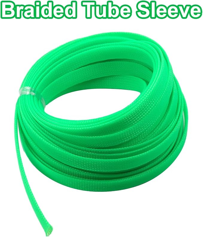 Heyiarbeit 10m/32.8ft PET Expandable Braid Cable Sleeving Flexible Wire Mesh Sleeve Fluorescent Green 12mm