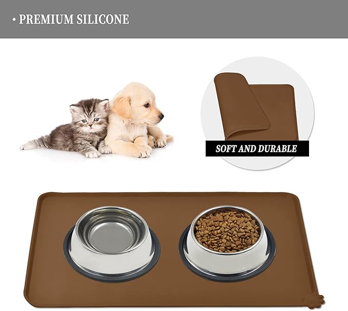 Reopet Waterproof Pet Feeding Mat, Non-Slip Silicone Placemats for Dog Cat Food and Water Bowl, High Raised Edges to Prevent Spills and Protect Floors