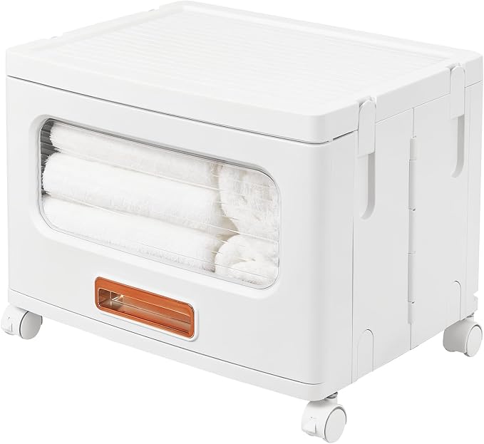 VECELO Plastic Storage Cabinet with Drawers, Stackable Storage Bins with Wheels, Waterproof Bathroom Storage Organizer, Multi-Tier Storage Drawers for Bedroom, Living Room, Kitchen, Medium 1-Tier