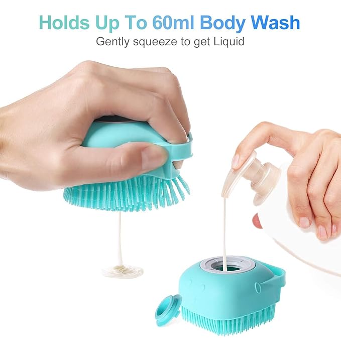 Portable Pet Bath Brush for Dogs and Cats, Silicone Rubber Shower Massage Brush, Shampoo Dispensing Cleaning Washing Tool