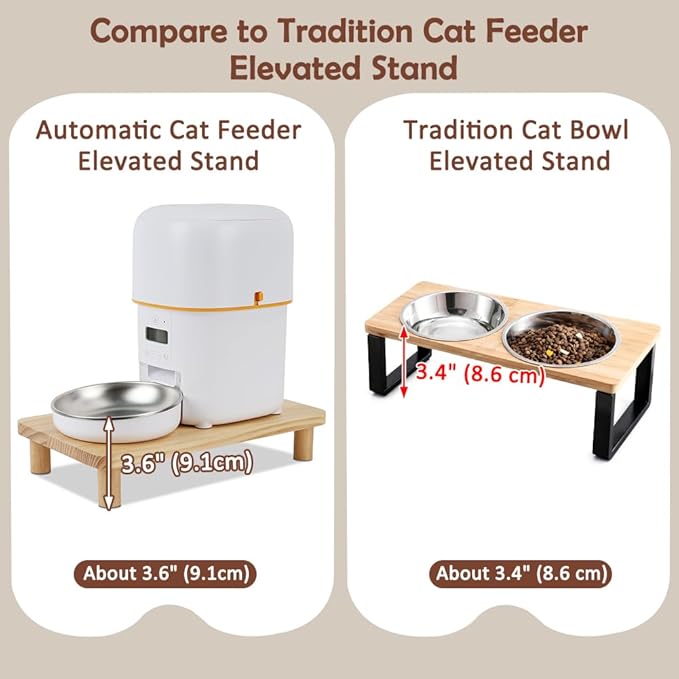 SZEE Cat Food Stand for Automatic Feeder & Tradition Bowls, Elevated Cat Food Table Station, Raises Feeder/Bowl by 6cm, Premium Solid Wood Material, Relieves Spine and Joints Noticeably on Pets