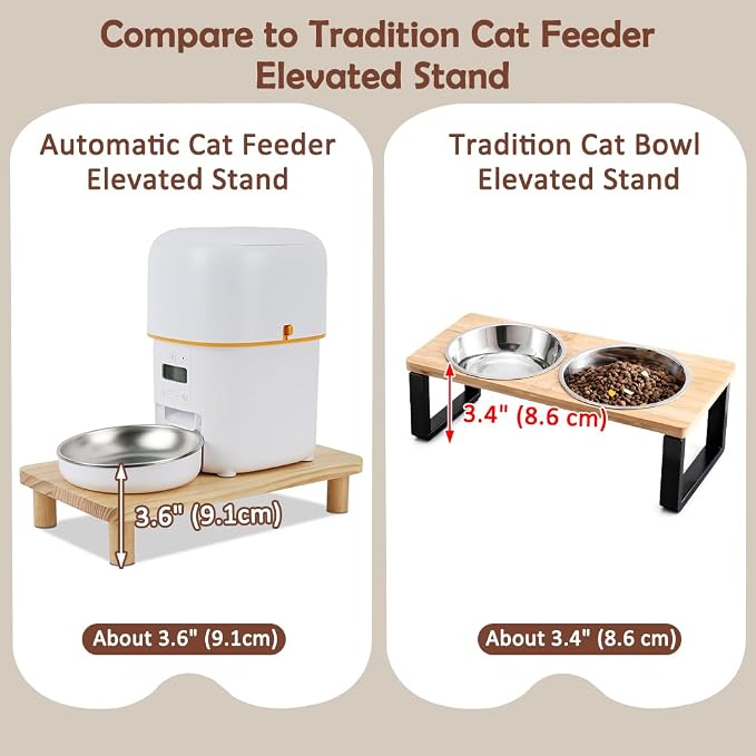 SZEE 2-Pack Cat Food Stand, Elevated Pine Wood Cat Feeder Stand for 2 Cats | Raises Feeder/Bowl by 2 3/8", for Dual-Bowl Automatic Cat Feeder Stand & Bowls