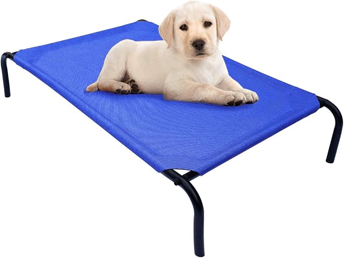 Raised Pet Cot for Small Pets, Elevated Dog Bed with Breathable Mesh, Sturdy Steel Frame for Indoor & Outdoor Use, Non-Slip Design, Easy Clean, 33-Inch Blue | Elevated Dog Bed with Breathable Mesh, Sturdy Steel Frame, Non-Slip Design, Easy Clean, 33-In...