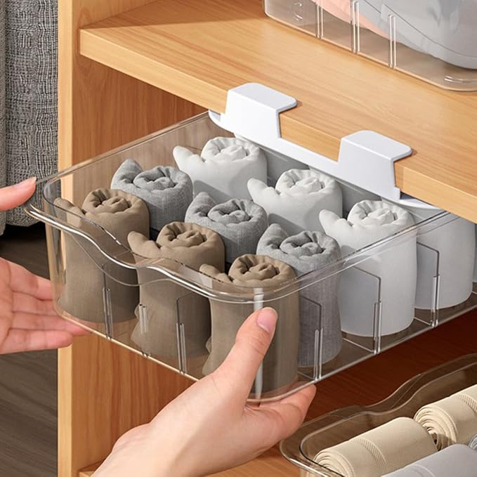 TOYANDONA Multi-grid Drawer Organizer for Socks and Briefs with Lid Design, Pet Material, Dust Prevention and Well Organized Storage, for Home Storage and Closet Use