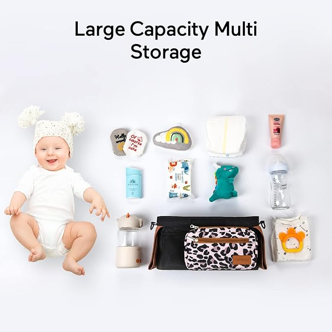 Momcozy Universal Stroller Organizer with Insulated Cup Holder | Detachable Phone Bag and Shoulder Strap, Fits for Uppababy, Baby Jogger, Britax, BOB, Umbrella, and Pet Strollers