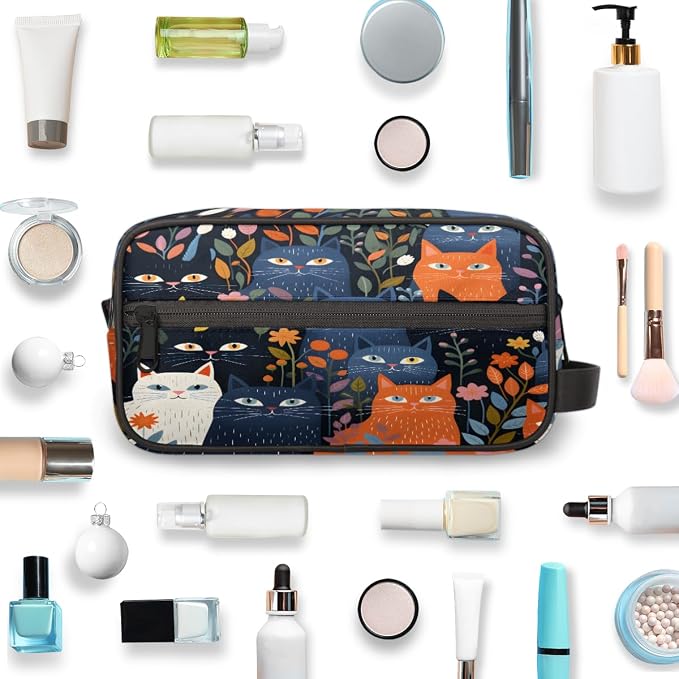 QsirBC Cute Cats Pets Flowers Versatile Toiletry Bag Cosmetic Makeup Organizer Travel Shaving Kit with Handle Large Capacity Waterproof Polyester Bag for Men Women