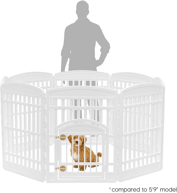 IRIS USA 8-Panel Dog Playpen, Pet Enclosure, White | Pet Containment, Custom Pen Configuration, Multi-Shape Setup, Flexible Boundary, Stable Non-Tip Base, Tool-Free Assembly