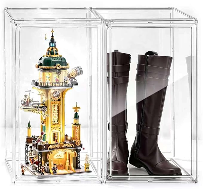 23.6'' Tall Boot & Shoe Boxes, Clear Dustproof Acrylic Display Case | 13.8'' x 12.2'' x 23.6'' tall display case for boots, upright handbags, dolls, figures and display storage,1 Pack