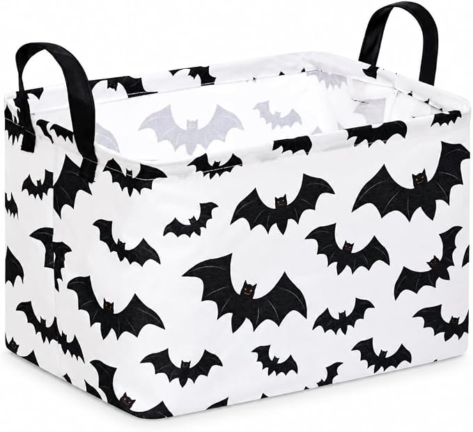 Halloween Batman Basket Gothic Bat Storage Kids Toy Organizer Room Decor | Collapsible Waterproof Kids Laundry Basket With Handles,Multi-scene Organizer for Home Bedroom,Black Bats Gift Bin