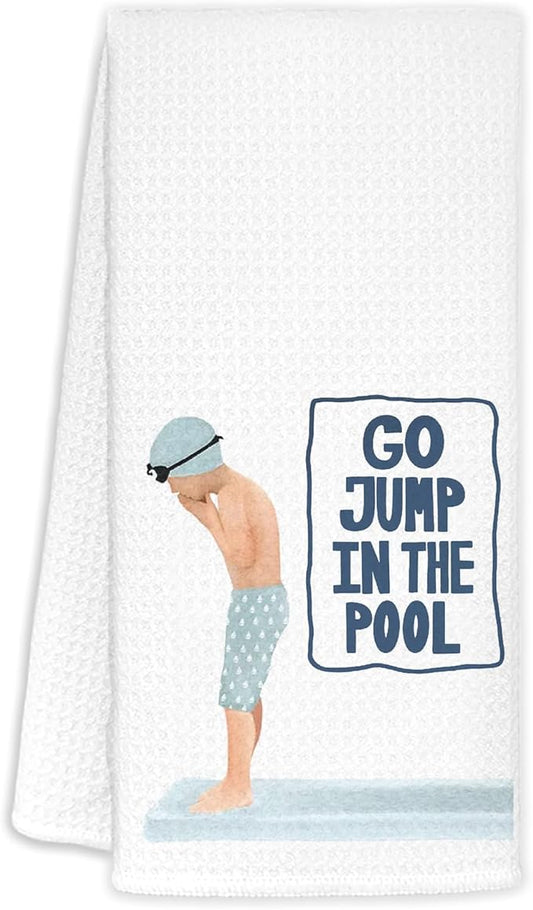 Kids Hand Towels Decorative, Boys Bathroom Decor, Go Jump in The Pool Hand Towels for Swimming Kids Bathroom Washroom Decor, 16x24 Inch